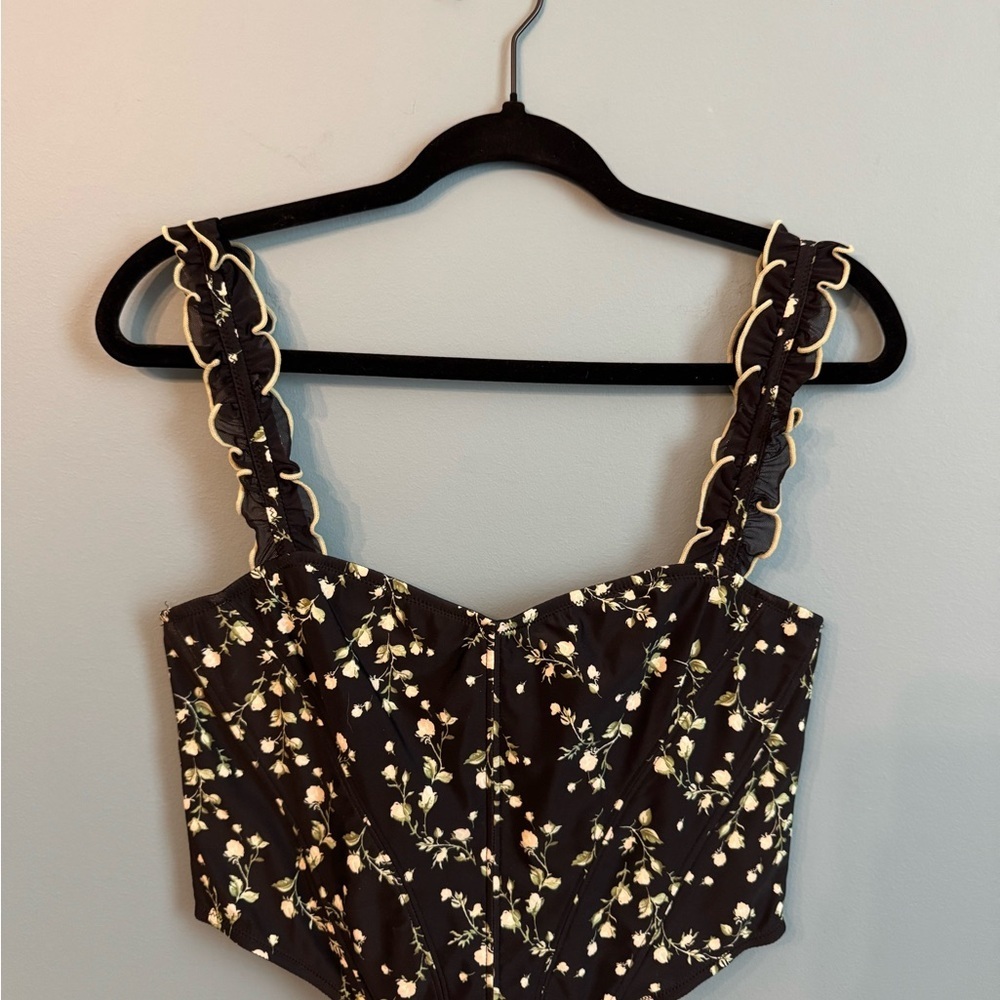 Urban Outfitters Black Floral Ruffle Strap Top - Picture 3 of 6